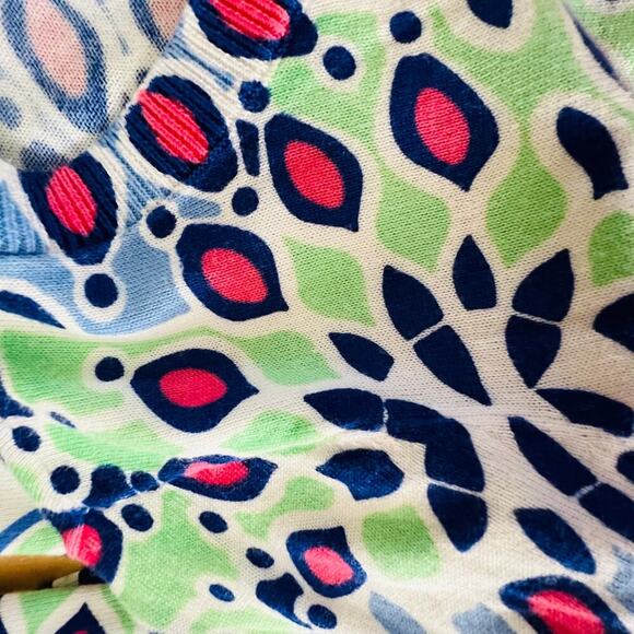 Talbots Cardigan Sweater Blue Green Medallion Print Classic Preppy PS - Picture 5 of 10